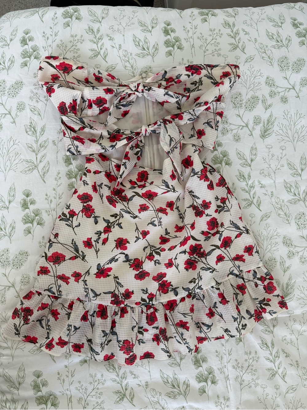 REVOLVE Floral Tie-Back Mini Dress in Cream and Red